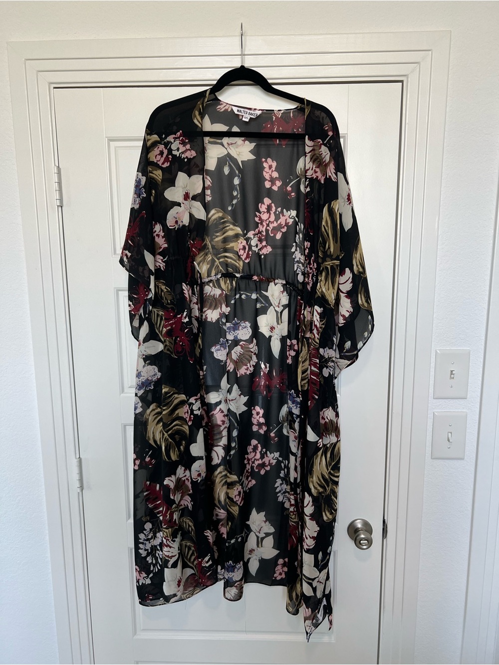 Walter Baker Black Floral Sheer Maxi Kimono